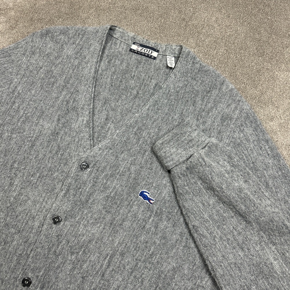 Vtg IZOD Lacoste Button Front Mens Cardigan Size Medium Gray Orlon Acrylic 80s